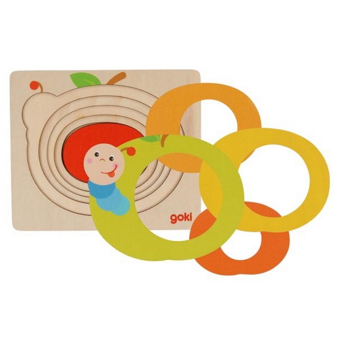 Goki Viacvrstvové puzzle Húsenica v jablku, 5 dielikov