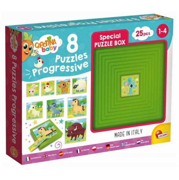 Lisciani Carotina Baby 8 progresívne puzzle - Farma