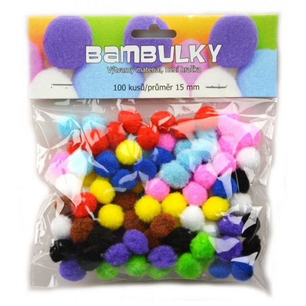 Creatoys Bambuľky základné ø 15 mm, 100 ks