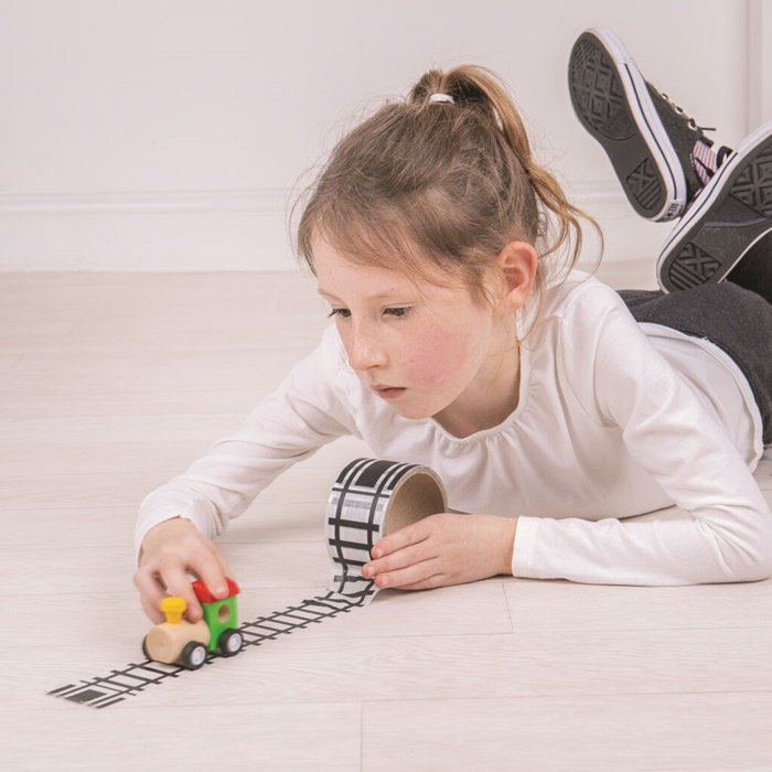 Bigjigs Toys Lepiaca páska Koľajnice s lokomotívou, 8 m