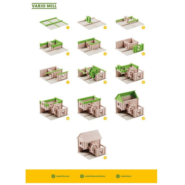 Walachia drevená stavebnica VARIO Mlyn 122, 12 modelov