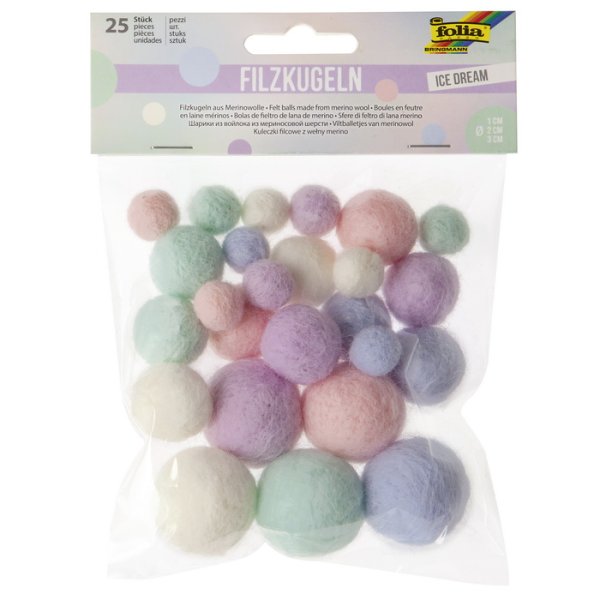 Folia Bambuľky z merino vlny Pastelové, 25 ks