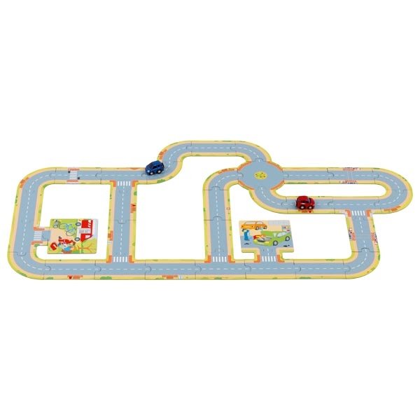 Goki Puzzle Cesta v meste a 2 autíčka, 47 dielikov