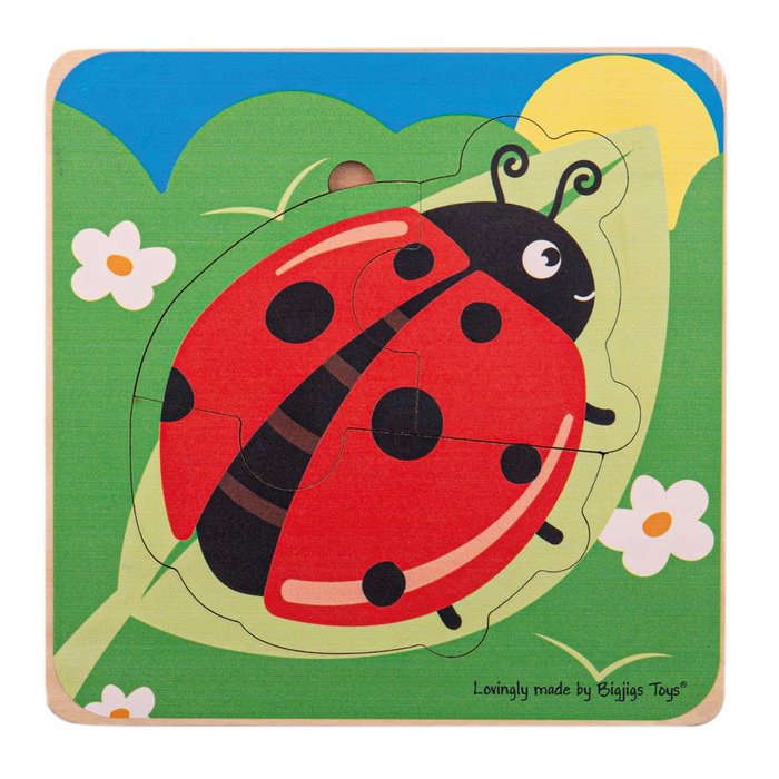 Bigjigs Toys Vkladacie puzzle životný cyklus Lienka, 6 dielikov