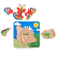Bigjigs Toys Vkladacie puzzle životný cyklus Motýľ, 6 dielikov