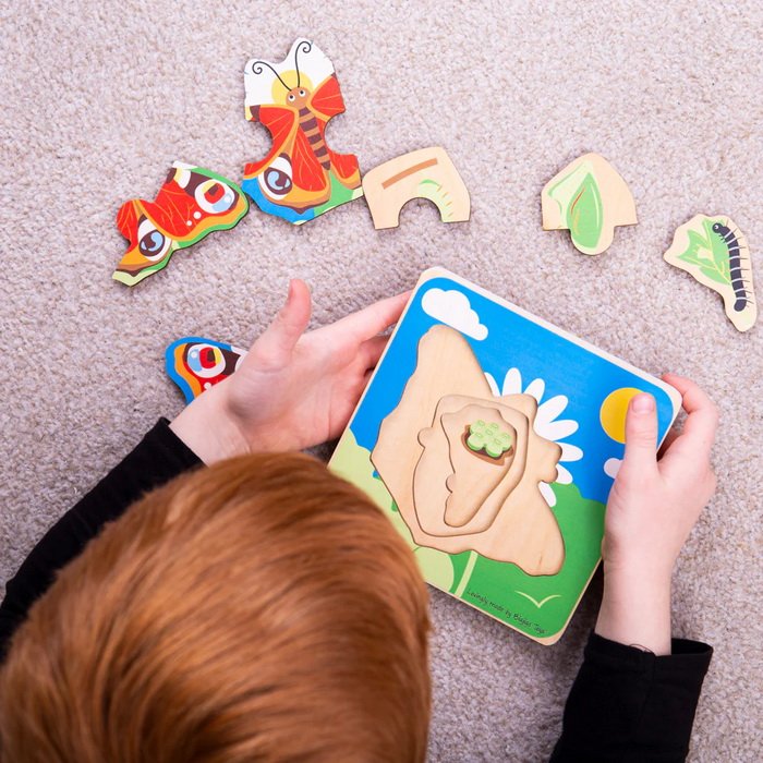 Bigjigs Toys Vkladacie puzzle životný cyklus Motýľ, 6 dielikov