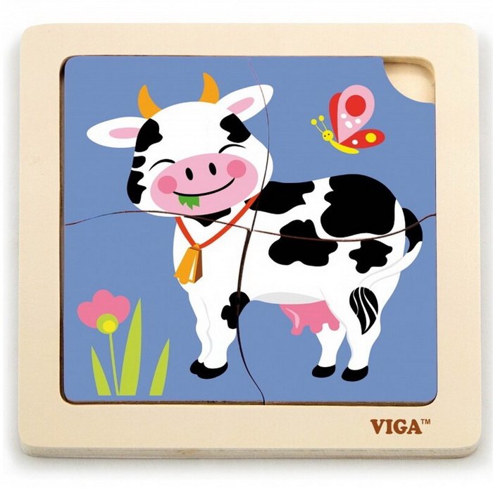 Viga Puzzle pre najmenších Kravička, 4 dieliky