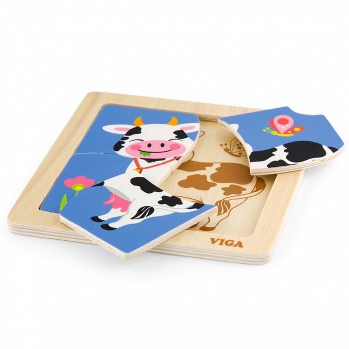 Viga Puzzle pre najmenších Kravička, 4 dieliky