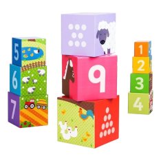 Bigjigs Toys Drevené didaktické kocky Farma, 10 ks
