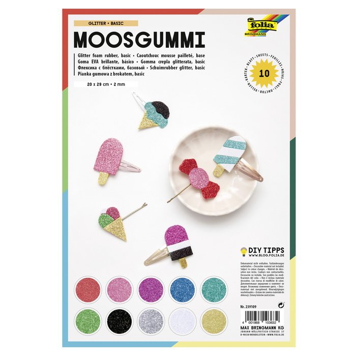 Folia Hárky z moosgummi glitter A4, 10 farieb