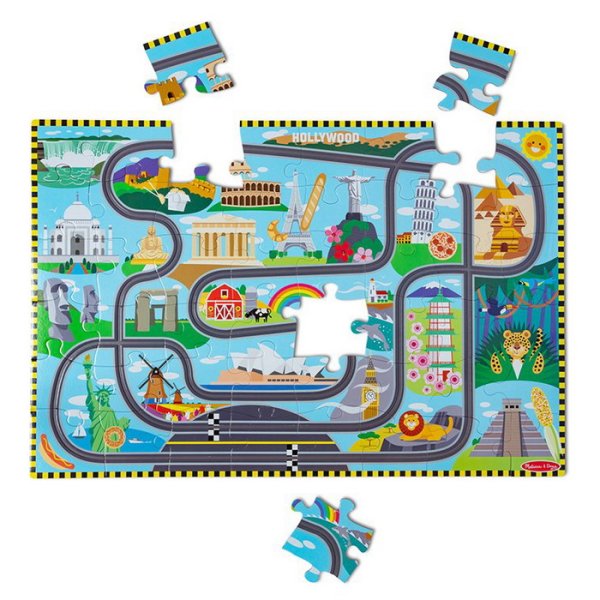 Melissa & Doug MAXI puzzle Cesta okolo sveta + 2 autíčka