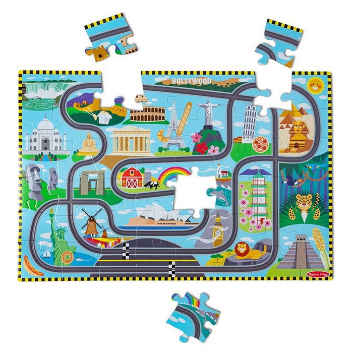 Melissa & Doug MAXI puzzle Cesta okolo sveta + 2 autíčka