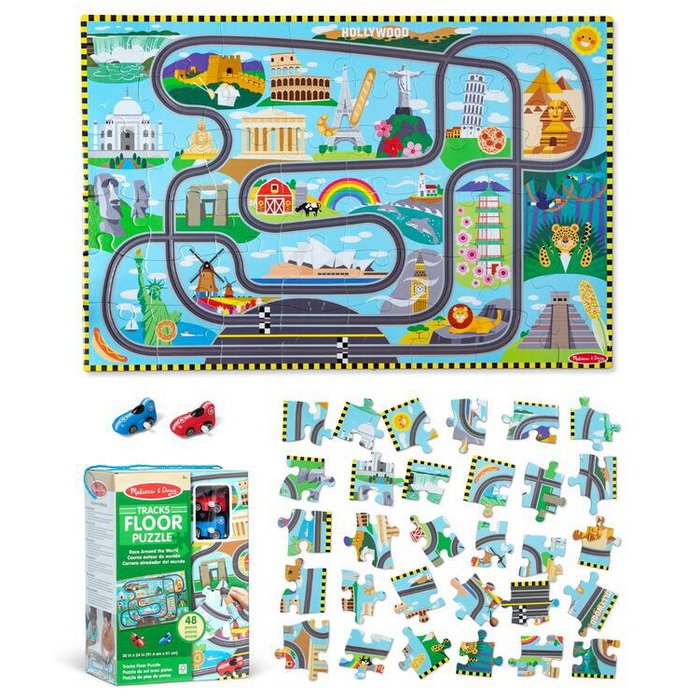 Melissa & Doug MAXI puzzle Cesta okolo sveta + 2 autíčka