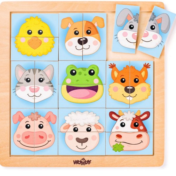 Woody Puzzle Zvieracie hlavičky, 18 dielikov