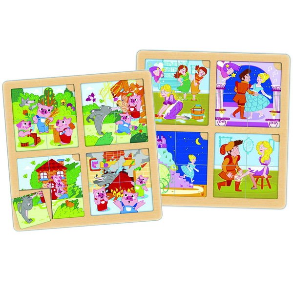Akros Postupové puzzle Rozprávky Tri prasiatka a Popoluška, 2v1