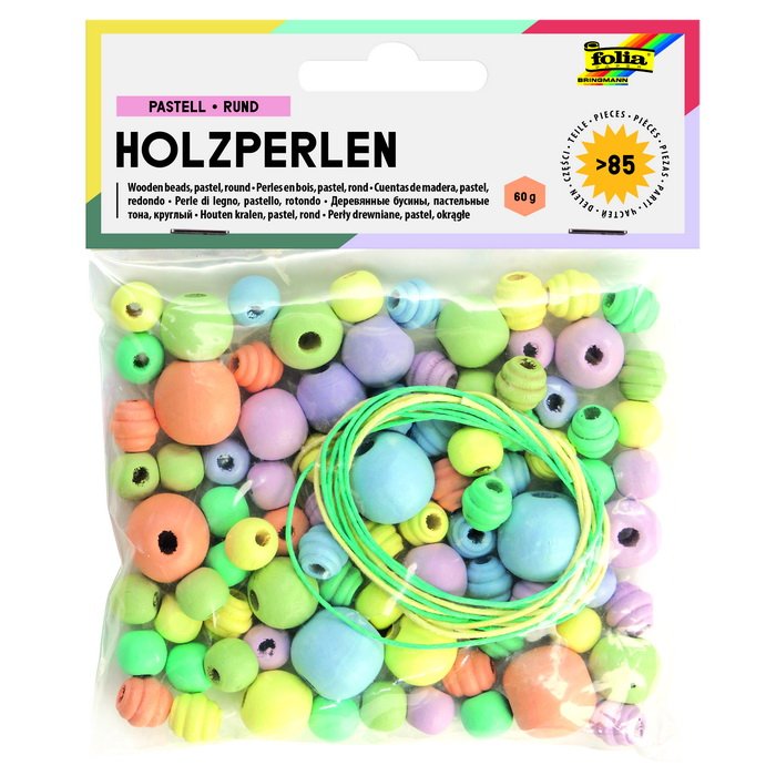 Folia Korálky drevené - Pastel, +85 ks