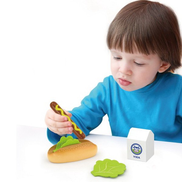 Viga Drevená sada hotdog s mliekom