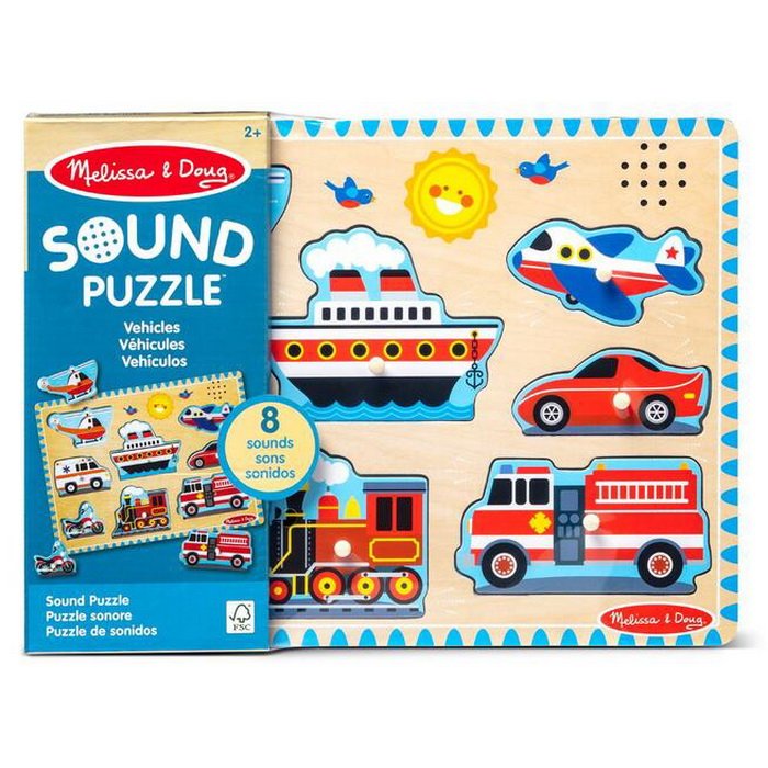 Melissa & Doug - Drevené puzzle so zvukmi - Dopravné prostriedky