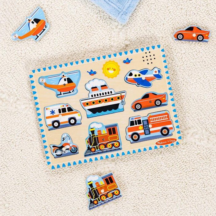 Melissa & Doug - Drevené puzzle so zvukmi - Dopravné prostriedky
