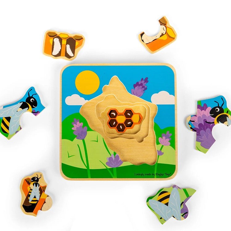 Bigjigs Toys Vkladacie puzzle životný cyklus Včela, 6 dielikov