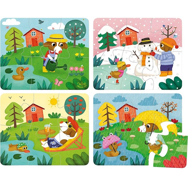 Vilac Drevené puzzle 4v1 Ročné obdobia, 6 dielikov