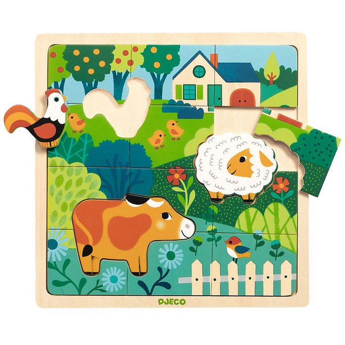 Djeco Drevené puzzle Na farme, 15 dielikov