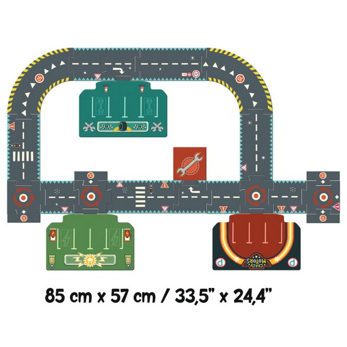 Djeco Puzzle Mestský okruh Crazy Motors, 24 dielikov