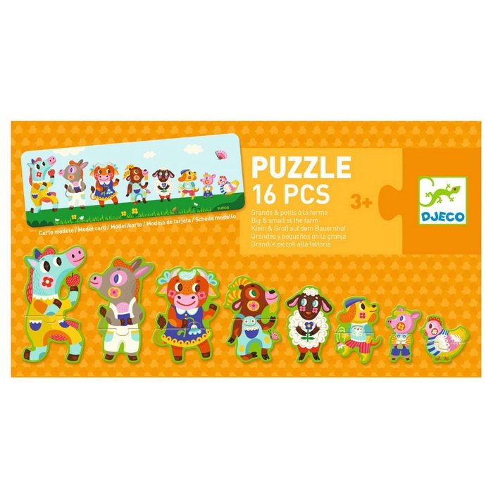 Djeco Puzzle postupové Veľké a malé zvieratká farmy, 16 dielikov