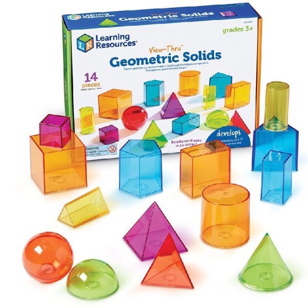 Learning Resources Priehľadné farebné geometrické telesá, 14 ks