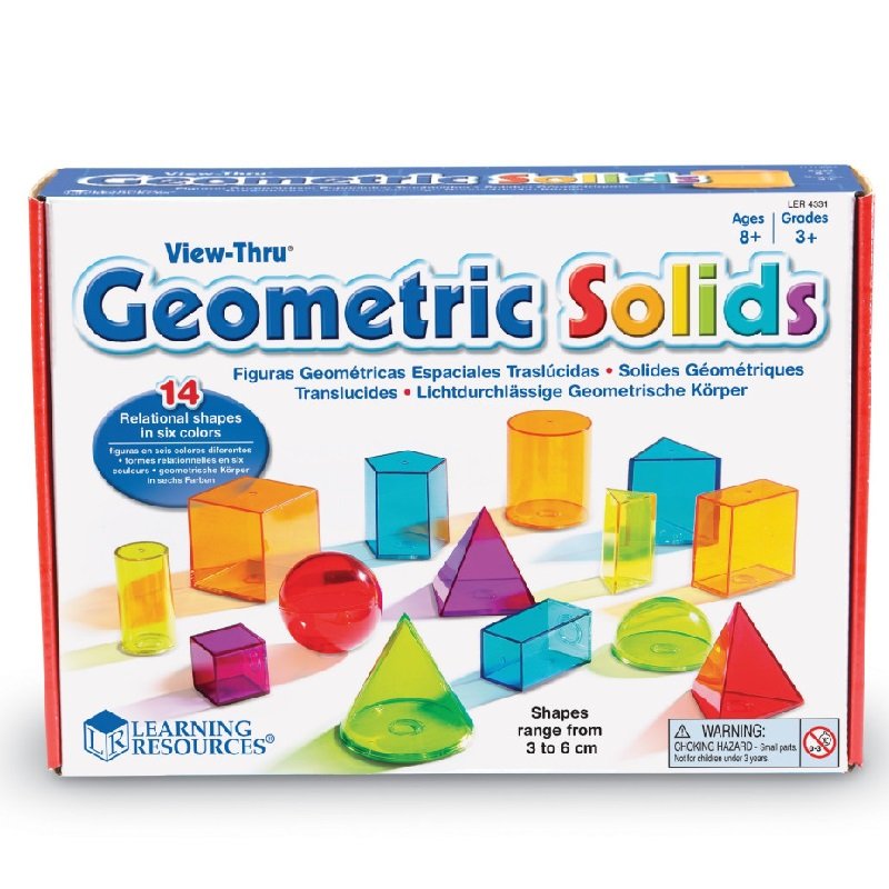 Learning Resources Priehľadné farebné geometrické telesá, 14 ks