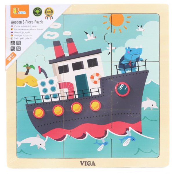 Viga Drevené puzzle Loď, 9 dielikov