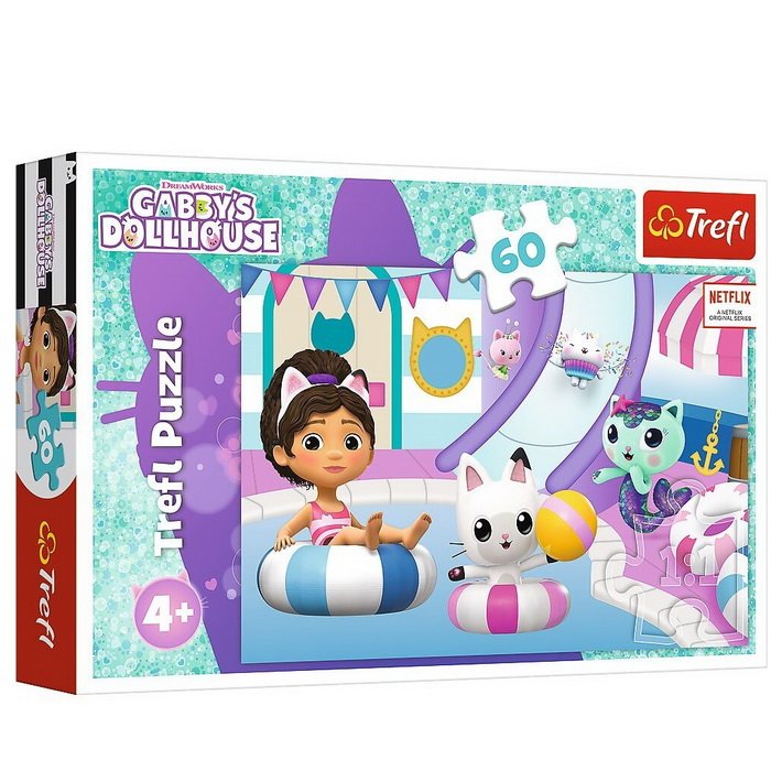 Trefl Puzzle Gabby pri bazéne, 60 dielikov