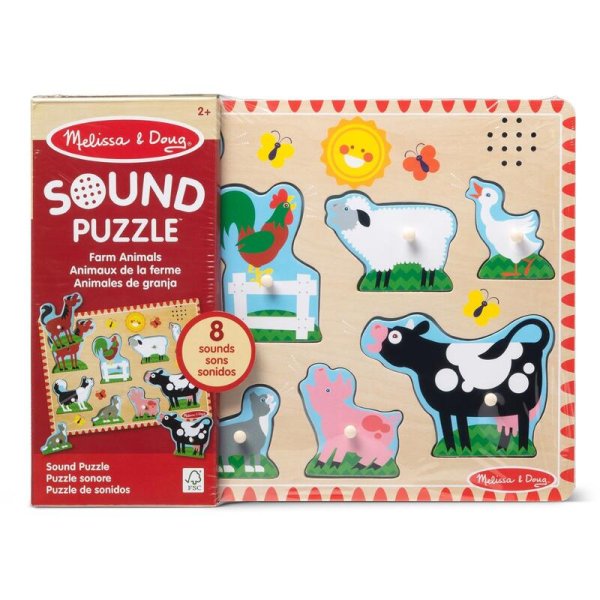 Melissa & Doug - Drevené puzzle so zvukmi - Zvieratká na farme