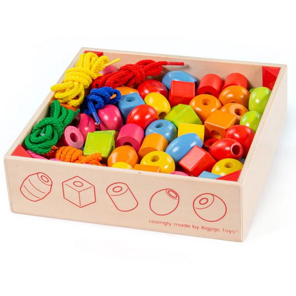 Bigjigs Toys Drevené navliekacie korálky, 90 ks