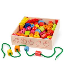 Bigjigs Toys Drevené navliekacie korálky, 90 ks