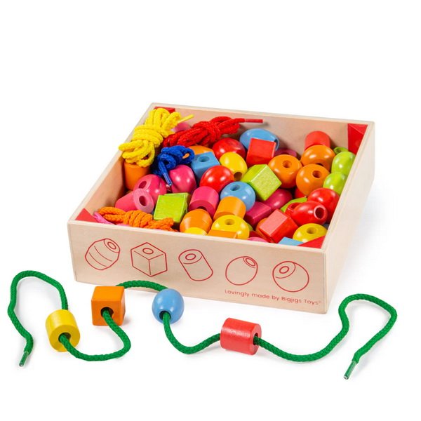 Bigjigs Toys Drevené navliekacie korálky, 90 ks