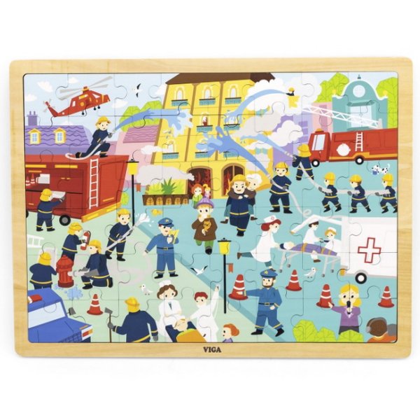 Viga Drevené puzzle Požiarnici, 48 dielikov