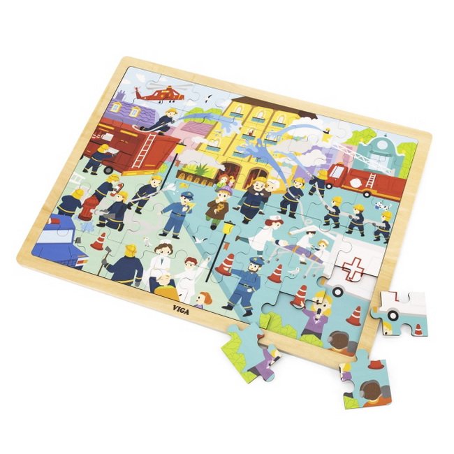 Viga Drevené puzzle Požiarnici, 48 dielikov