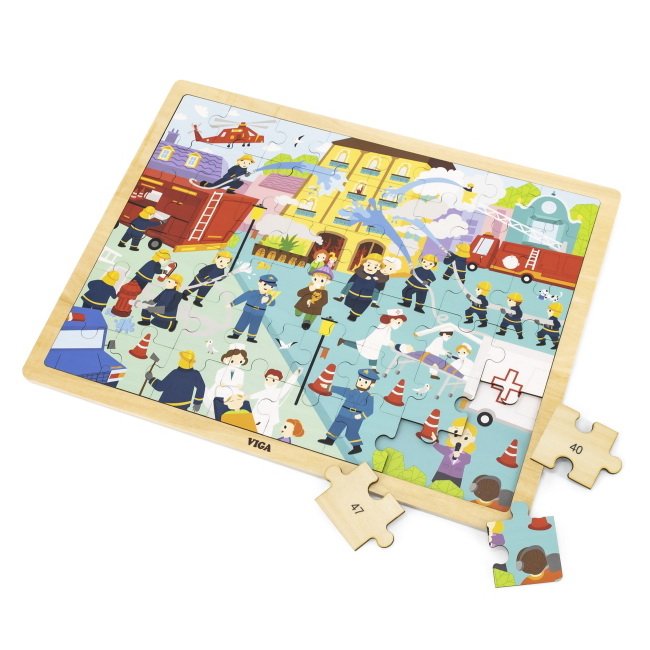Viga Drevené puzzle Požiarnici, 48 dielikov