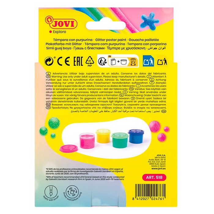 Jovi Temperové farby v kelímku glitter, 4 x 35ml