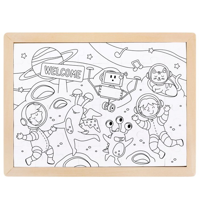Hape Obojstranné puzzle Priatelia z vesmíru, 48 dielikov