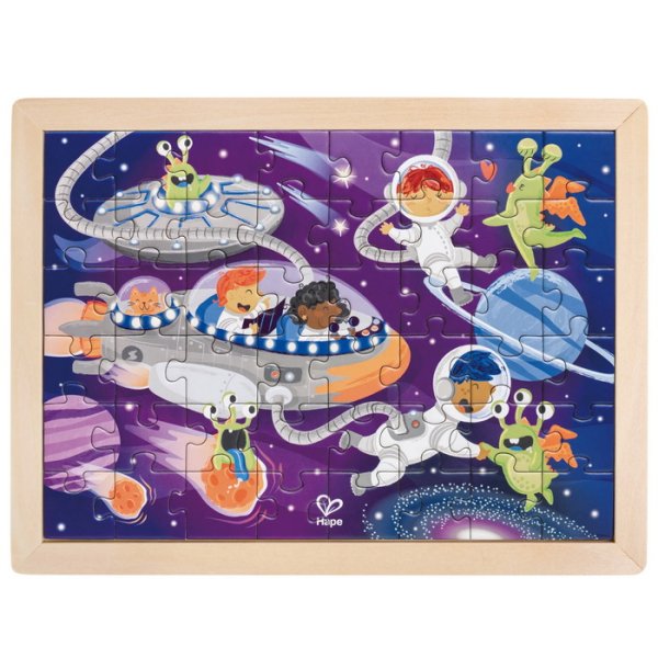 Hape Obojstranné puzzle Priatelia z vesmíru, 48 dielikov