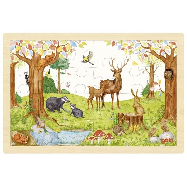 Goki Drevené puzzle Na čistinke, 24 dielikov
