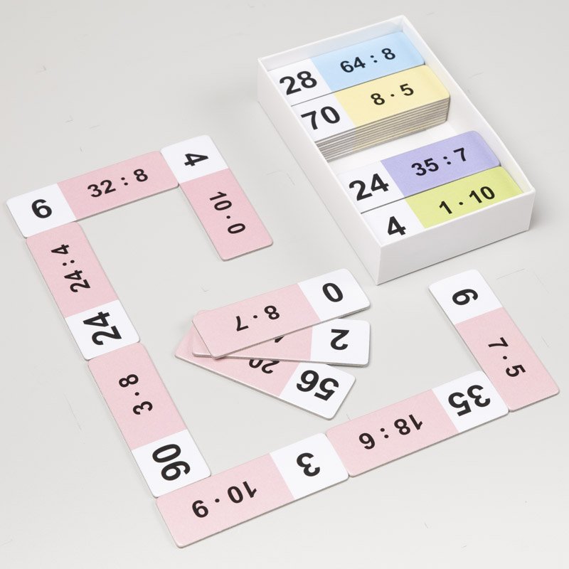 Matematické domino Násobenie a delenie číslom 10 a 8, 50 kariet