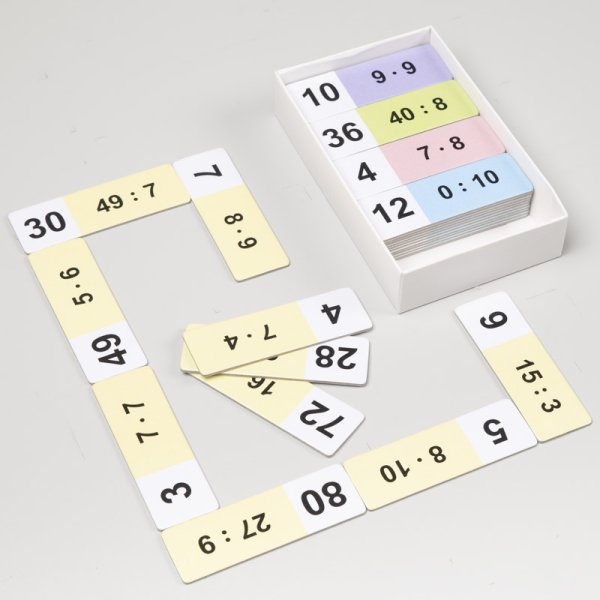 Matematické domino násobenie a delenie v obore násobilky, 50 kariet