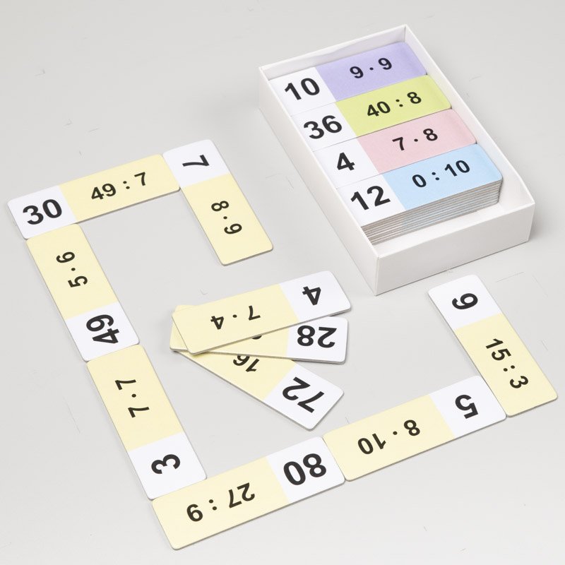 Matematické domino násobenie a delenie v obore násobilky, 50 kariet