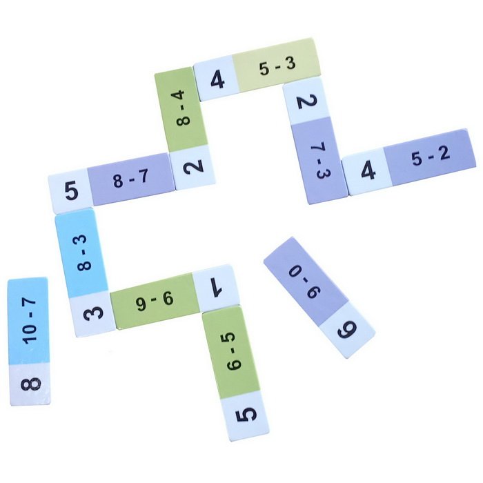 Matematické domino Odčítanie do 10, 50 kariet