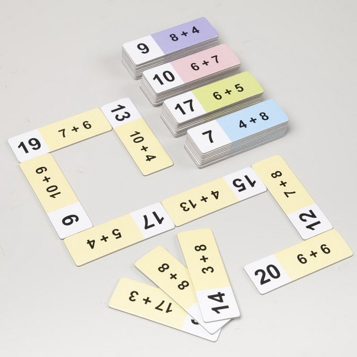 Matematické domino Sčítanie do 20 s prechodom, 50 kariet