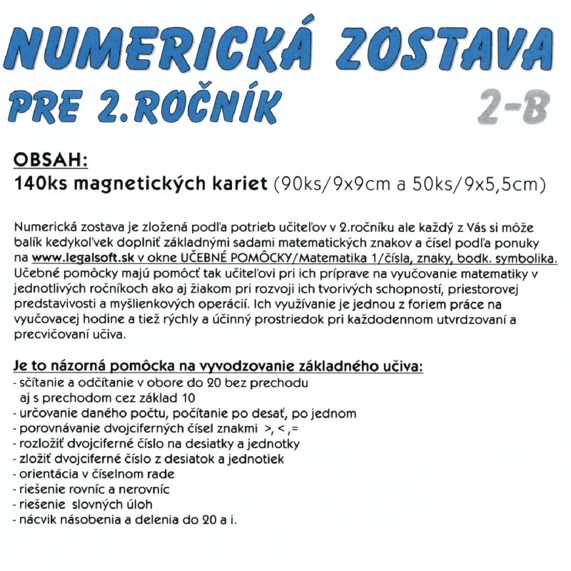 Magnetická numerická zostava pre 2. ročník, 140 kariet