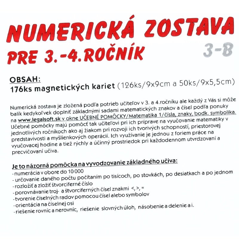 Magnetická numerická zostava pre 3.-4. ročník, 176 kariet